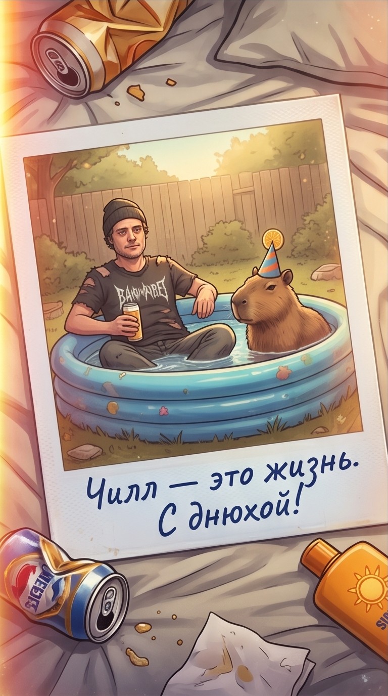 Гранж-полароид с капибарой