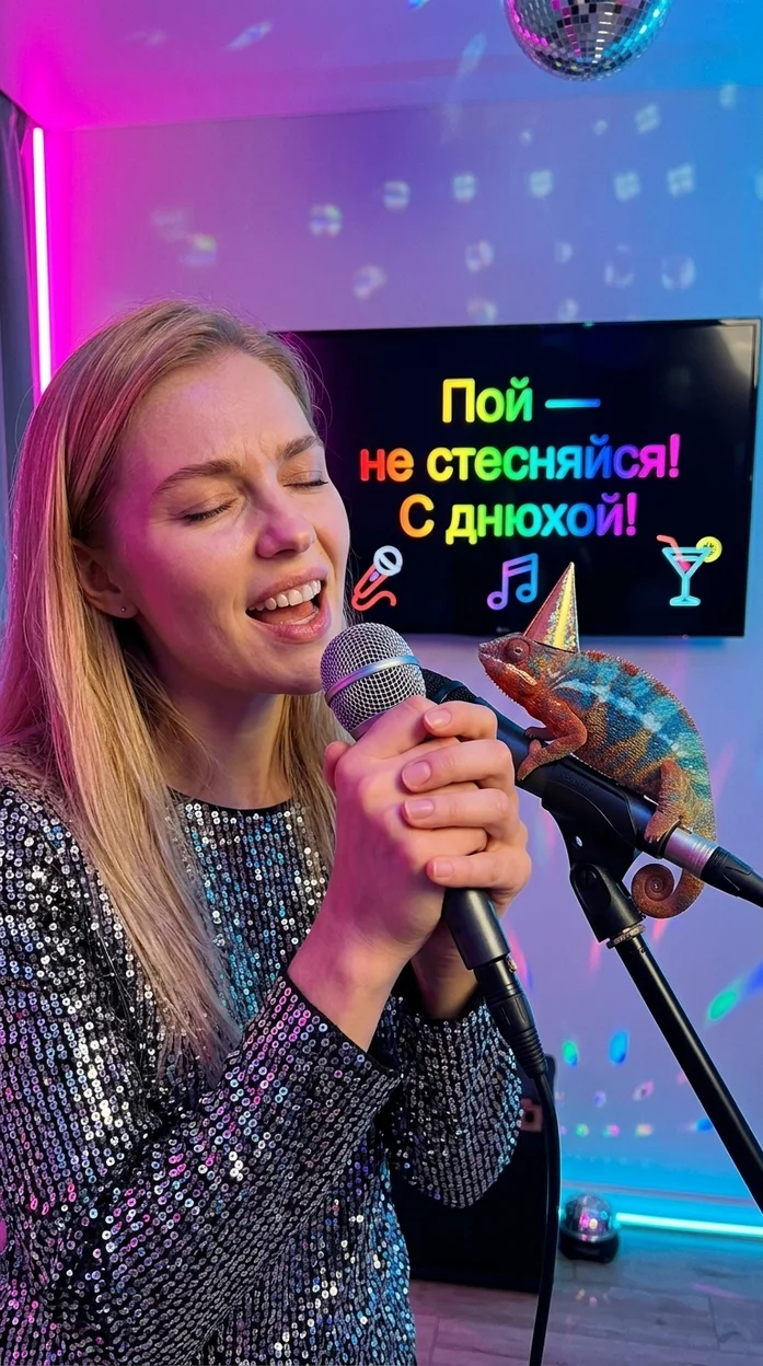 Поп-караоке с хамелеоном